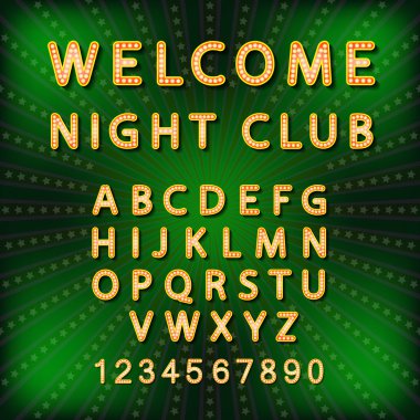 Vektör ayarla Retro neon tabela, vintage billboard, parlak tabela, ışık afiş