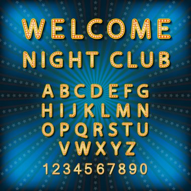 Vektör ayarla Retro neon tabela, vintage billboard, parlak tabela, ışık afiş