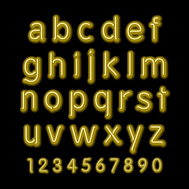 Neon glow alphabet. Vector design party retro 3d neon font,