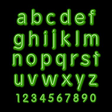Neon glow alphabet. Vector design party retro 3d neon font,