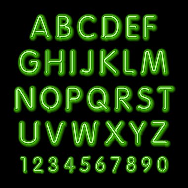 Neon glow alphabet. Vector design party retro 3d neon font,