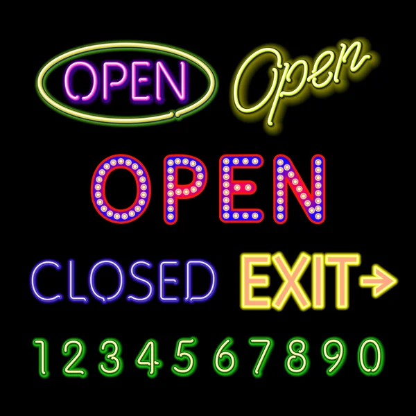 Open Neon Sign closed exit figures vector — Stockový vektor