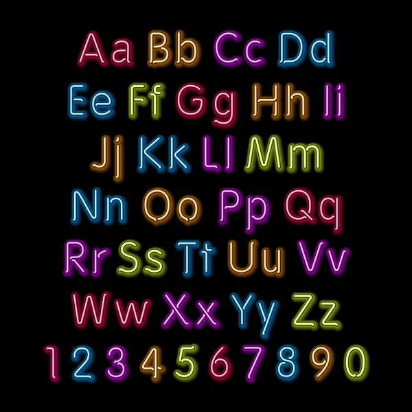 Neon glow alphabet. Vector. design, party, retro, 3d, art, font, — Stok Vektör