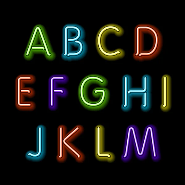 Neon glow alphabet. Vector. design, party, retro, 3d, art, font, — Stock Vector