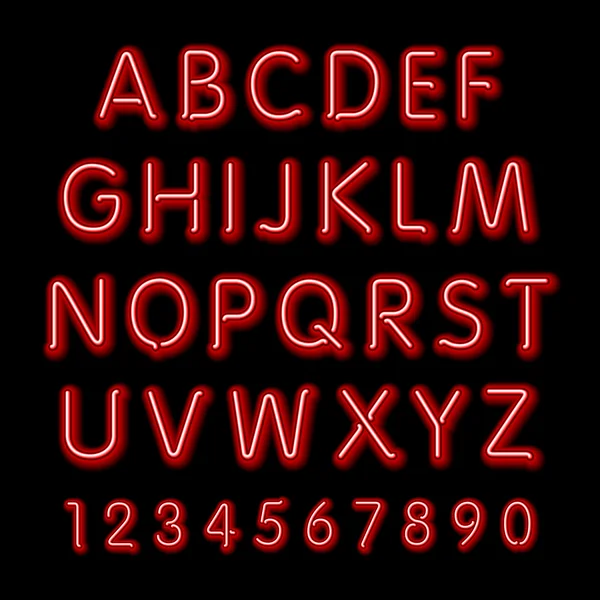 Neon glow alphabet. Vector design party retro 3d neon font, — Stock Vector