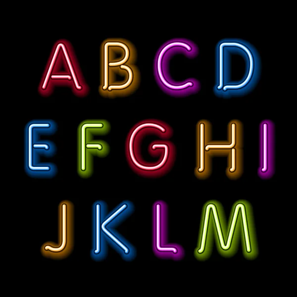 Neon glow alphabet. Vector design party retro 3d neon font, — Stock Vector