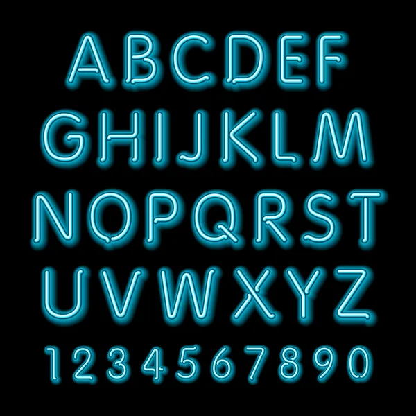 Neon glow alphabet. Vector design party retro 3d neon font, — ストックベクタ