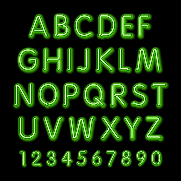 Neon glow alphabet. Vector design party retro 3d neon font, — Stock Vector