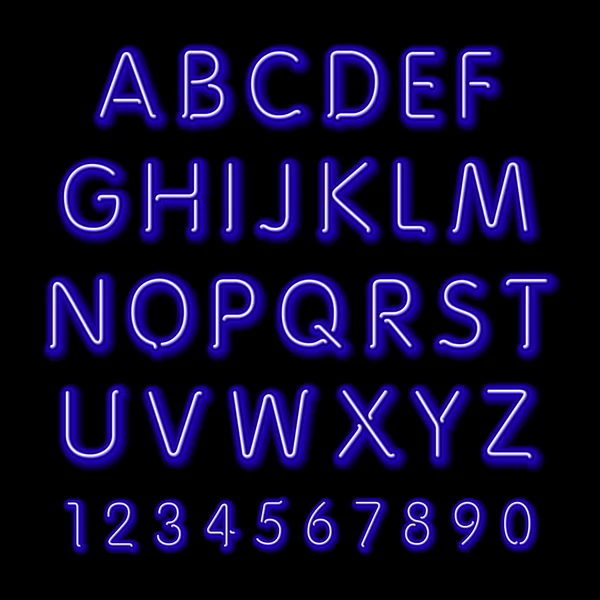 Neon glow alphabet. Vector design party retro 3d neon font, — Stock Vector