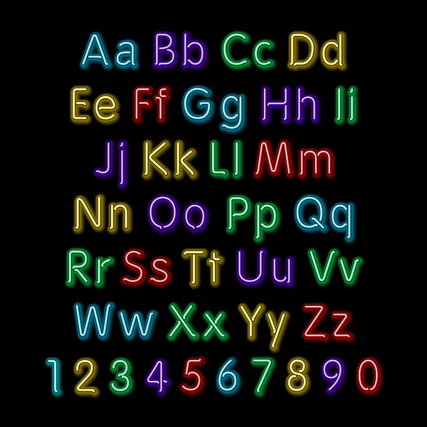 Neon glow alphabet. Vector. design, party, retro, 3d, art, font, — Stock Vector