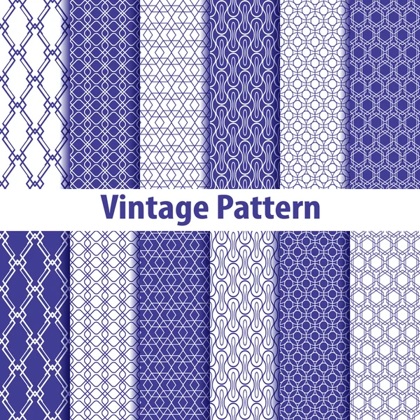 Conjunto de nueve patrones sin costura en estilo retro — Vector de stock