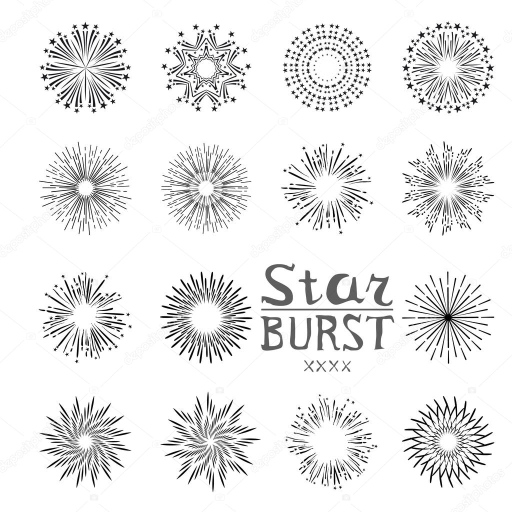 Dirty vintage hipster style vector monochrome starburst with ray for badge label or logo