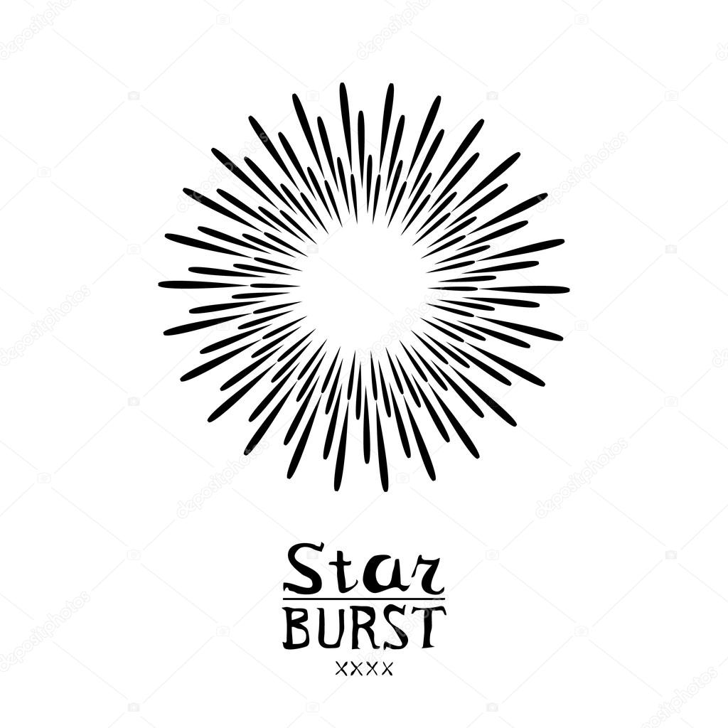 Dirty vintage hipster style vector monochrome starburst with ray for badge label or logo