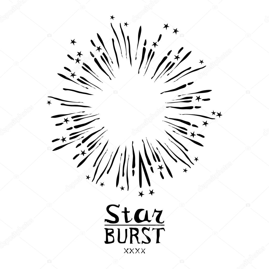 Dirty vintage hipster style vector monochrome starburst with ray for badge label or logo
