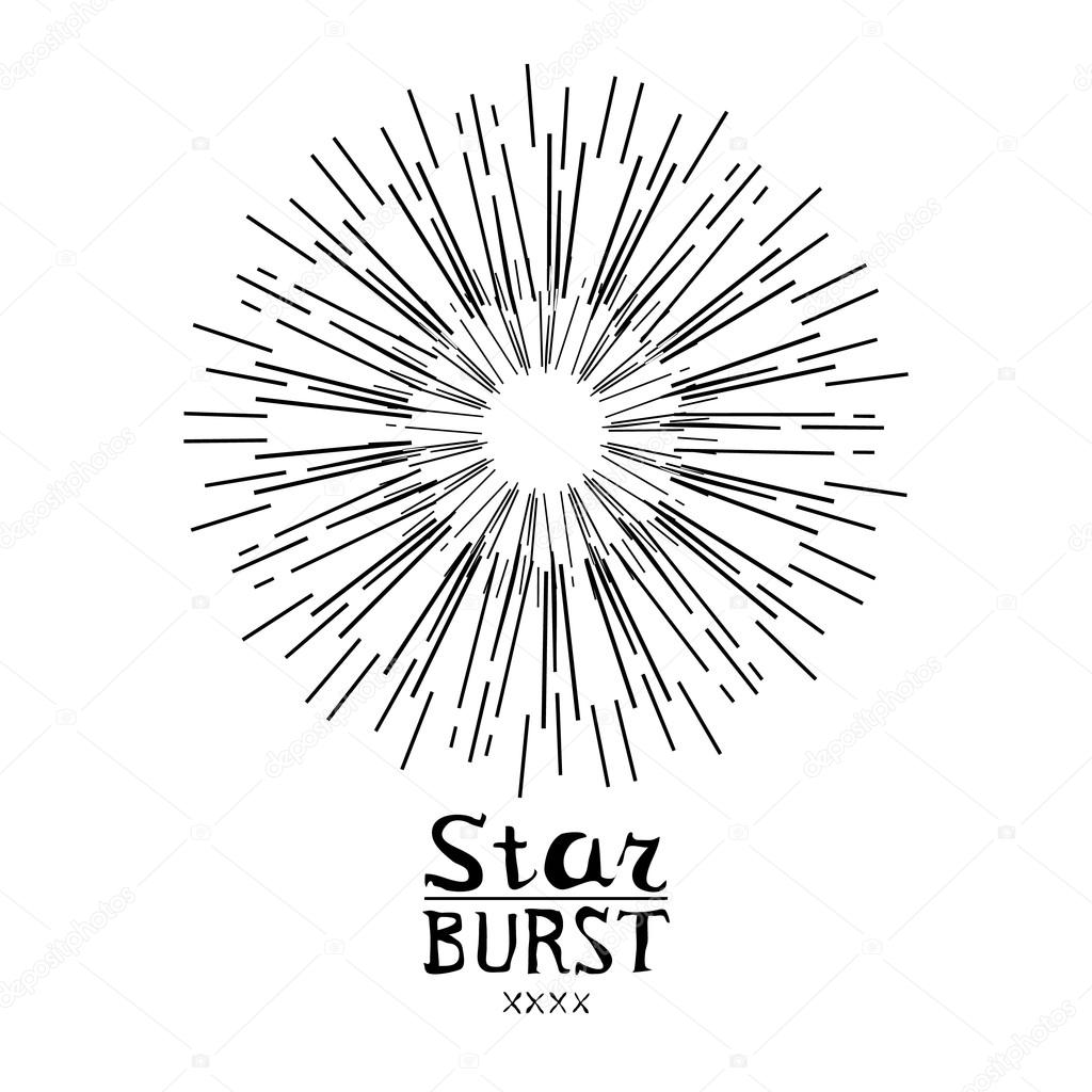 Dirty vintage hipster style vector monochrome starburst with ray for badge label or logo