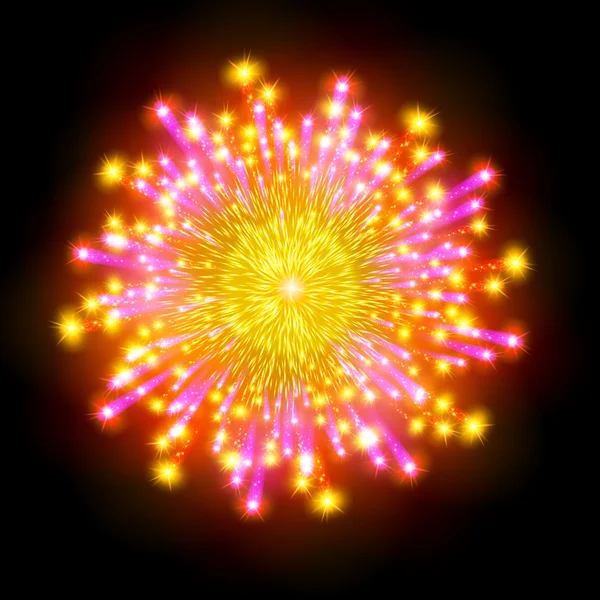 Fête motif feu d'artifice éclatement dans diverses formes pictogrammes étincelants fixés sur fond noir vecteur abstrait illustration isolée — Image vectorielle