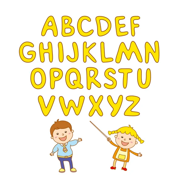 Dzieci szkoły sztuki chłopiec, abc, alfabet, aducation, — Wektor stockowy