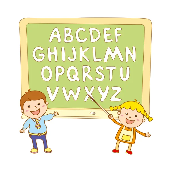 孩子们学校艺术男孩，abc，字母表，教育, — 图库矢量图片