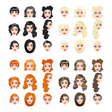 güzel genç kızların çeşitli saç stili ile şirin çizimler