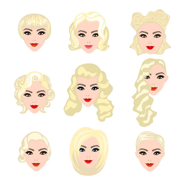 Set van blond haar styling — Stockvector