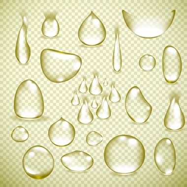 Set of six transparent drops of different forms in yellow colors clipart