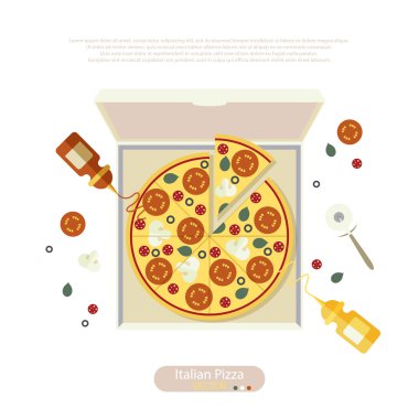 Pizza düz stil vektör çizim