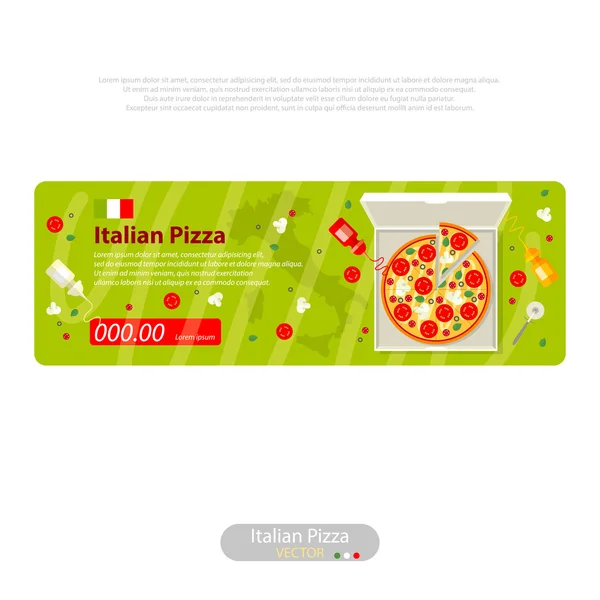 Pizza icono plano banner italiano hecho a mano — Archivo Imágenes Vectoriales