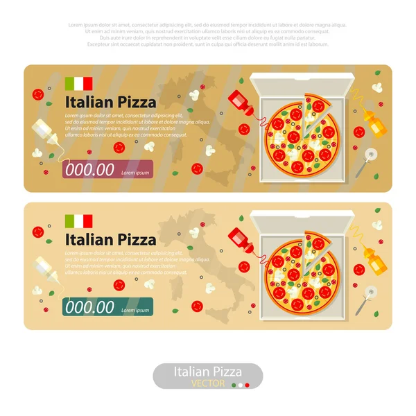 Pizza flat icon banner italian handmade — Stock Vector