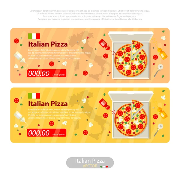 Pizza piatto icona banner italiano fatto a mano — Vettoriale Stock