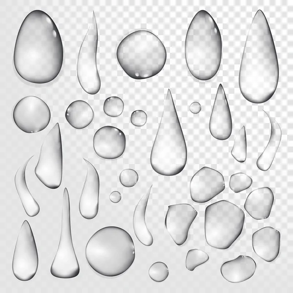 Puro agua clara gotas realista conjunto ilustración vectorial aislado — Archivo Imágenes Vectoriales