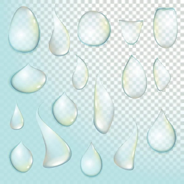 Gota Puro agua clara gotas realista conjunto ilustración vectorial aislado — Archivo Imágenes Vectoriales