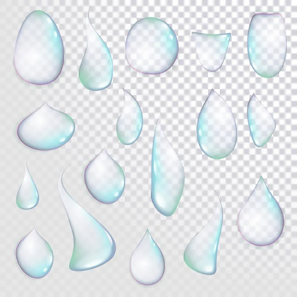 Gota Puro agua clara gotas realista conjunto ilustración vectorial aislado — Archivo Imágenes Vectoriales