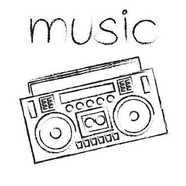 Boombox, vektör çizim, çizim, retro, kroki,