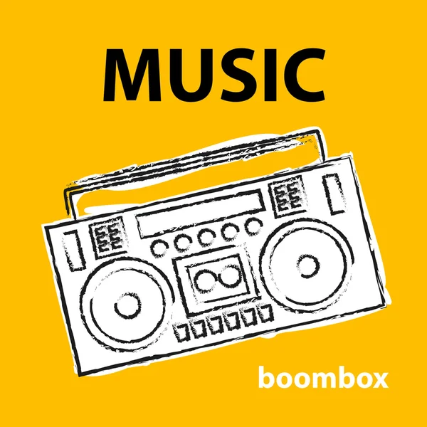 Boombox, vektorové, kresba, ilustrace, retro, skica — Stockový vektor