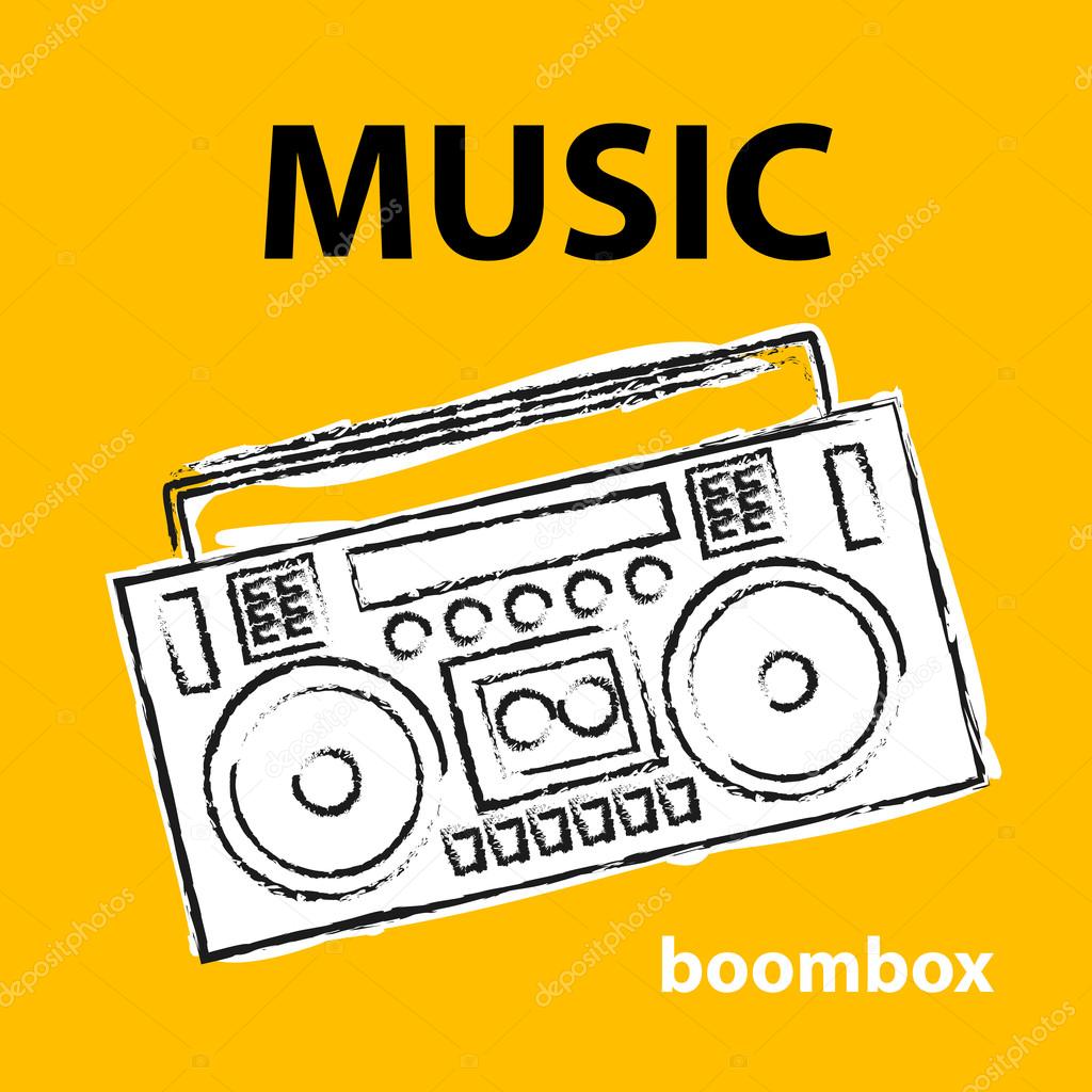 boombox, vector, drawing, illustration, retro, sketch