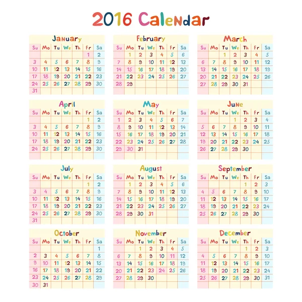 子供たち手作りの 2016 年のカレンダー — ストックベクタ