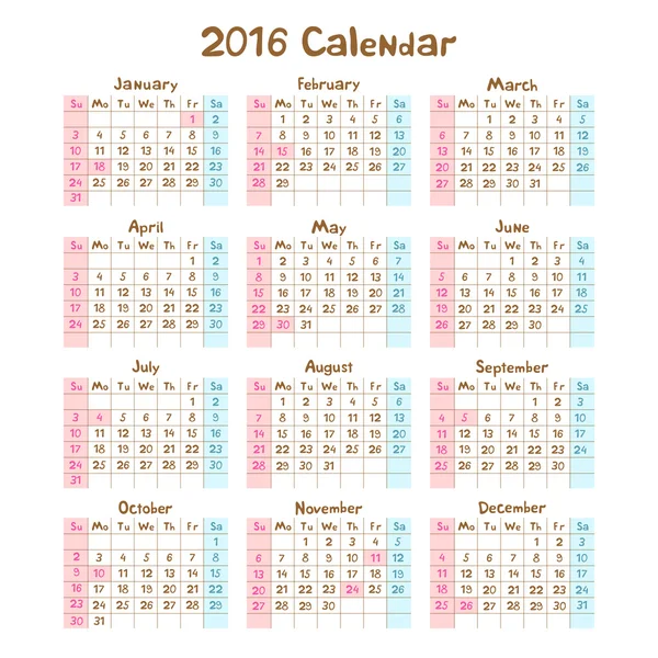 Dzieci ręcznie kalendarz na rok 2016 — Wektor stockowy