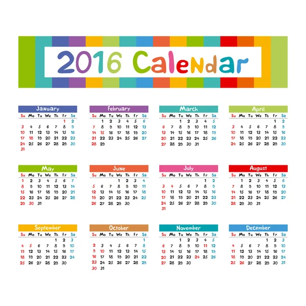 2016 kalender - illustratie vector kinderen met de hand gemaakt — Stockvector