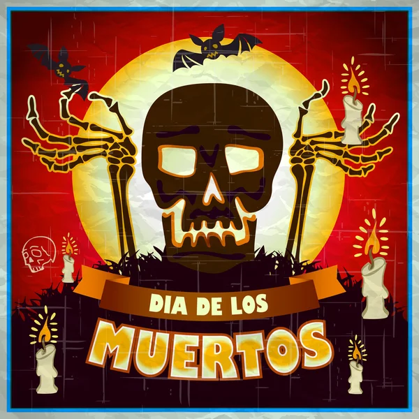 Impressão - crânio de açúcar mexicano, dia do cartaz morto —  Vetores de Stock