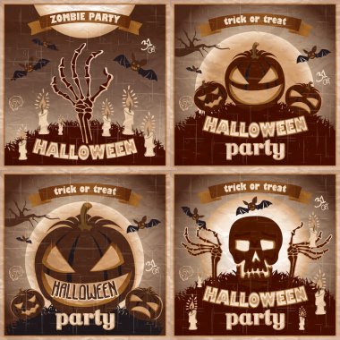 Cadılar Bayramı afişleri ayarlayın. Vektör çizim. gece tatil