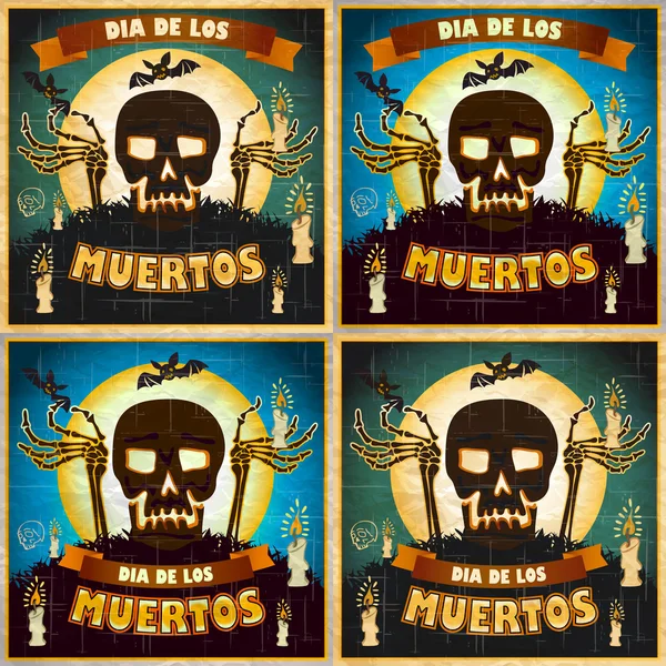 Yazdır - Meksika şeker kafatası ve kalp set, gün ölü poster — Stok Vektör