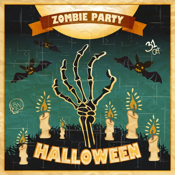 Halloween-Vektorillustration - Arme eines Toten aus dem Boden mit Einladung zur Zombie-Party — Stockvektor