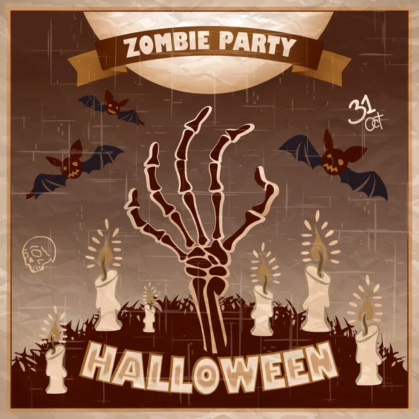 Cadılar Bayramı vektör çizim - zombi için davetiye ile yere ölü adamın kollarından parti — Stok Vektör