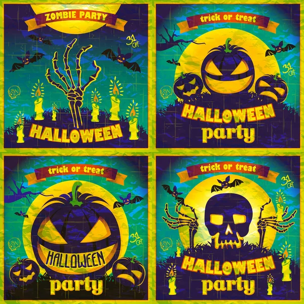 Halloween plakátok-set. Vektoros illusztráció. éjszakai ünnep — Stock Vector