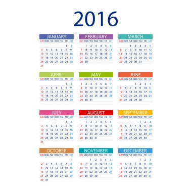 2016 calendar simple design vector date template month
