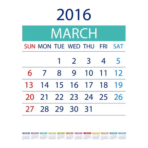 2016 calendar simple design vector date template month — Stockvector