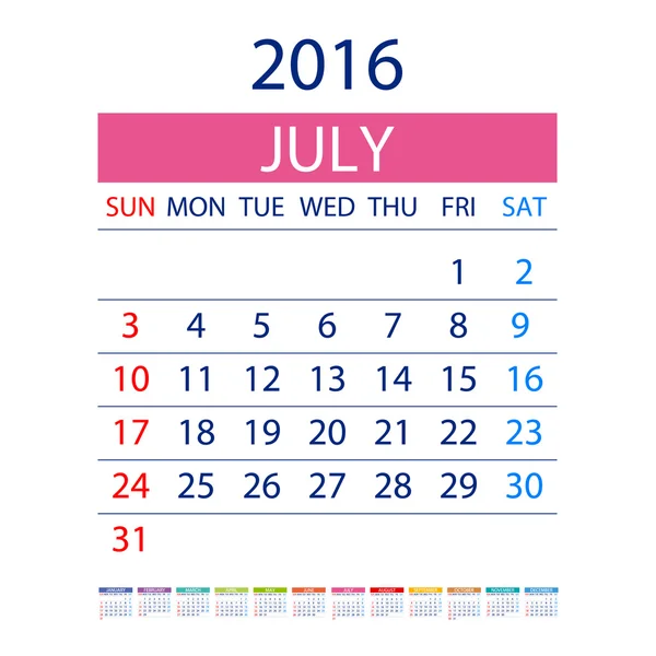 2016 calendario diseño simple vector fecha plantilla mes — Vector de stock