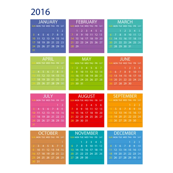 2016 calendário simples design vetor data modelo mês —  Vetores de Stock