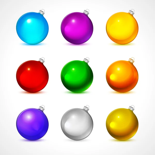 Renkli noel baloları. Münferit gerçekçi dekorasyon seti. Vektör illüstrasyonu. — Stok Vektör