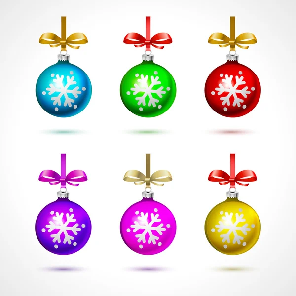 Bolas de Natal com flocos de neve, isolado no vetor de fundo branco — Vetor de Stock